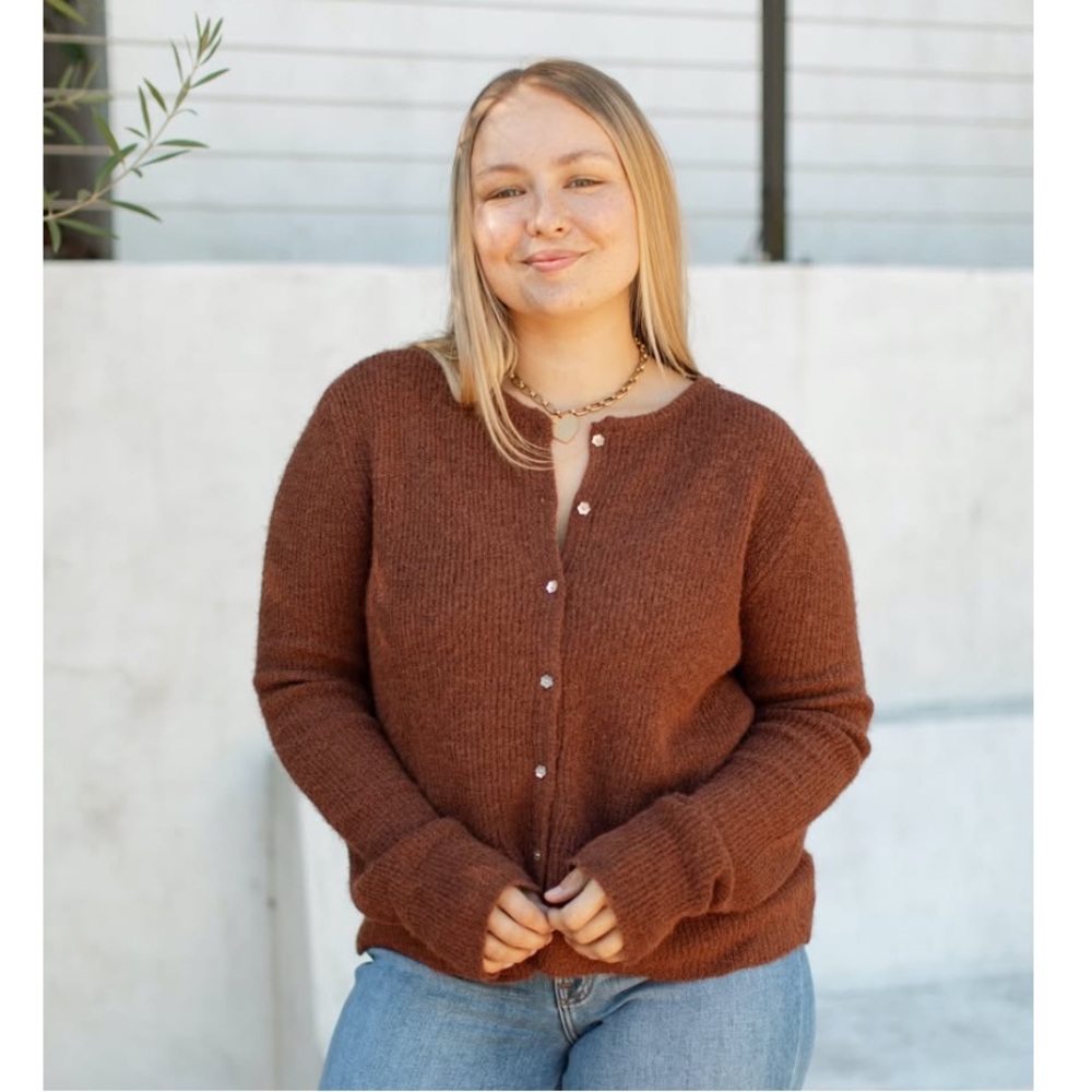Carly Jean Los Angeles Brown Knit Cardigan